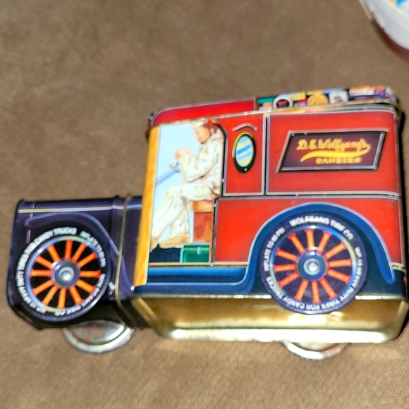 Vintage Antique*WOLFGANG CANDY Delivery Truck—Tin Bank With Turning Wheels - Picture 1 of 6
